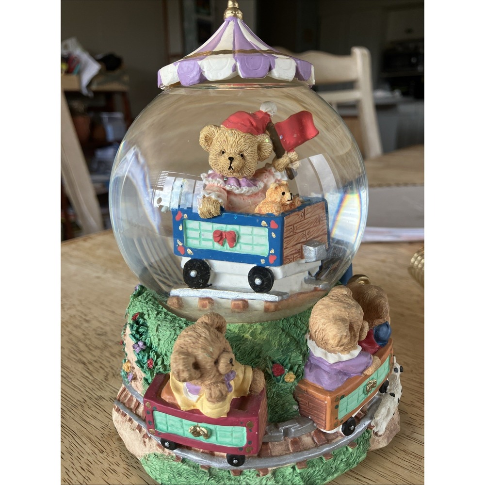 Circus tent bears In Train Cars Musical Water Globe Plays "Toyland"